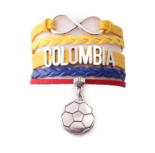 Colombia  bracelet soccer charm leather wrap bangles